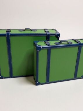 C. Wonder Leather Decorative Retro Luggage Green with Blue Accents, M and L Set